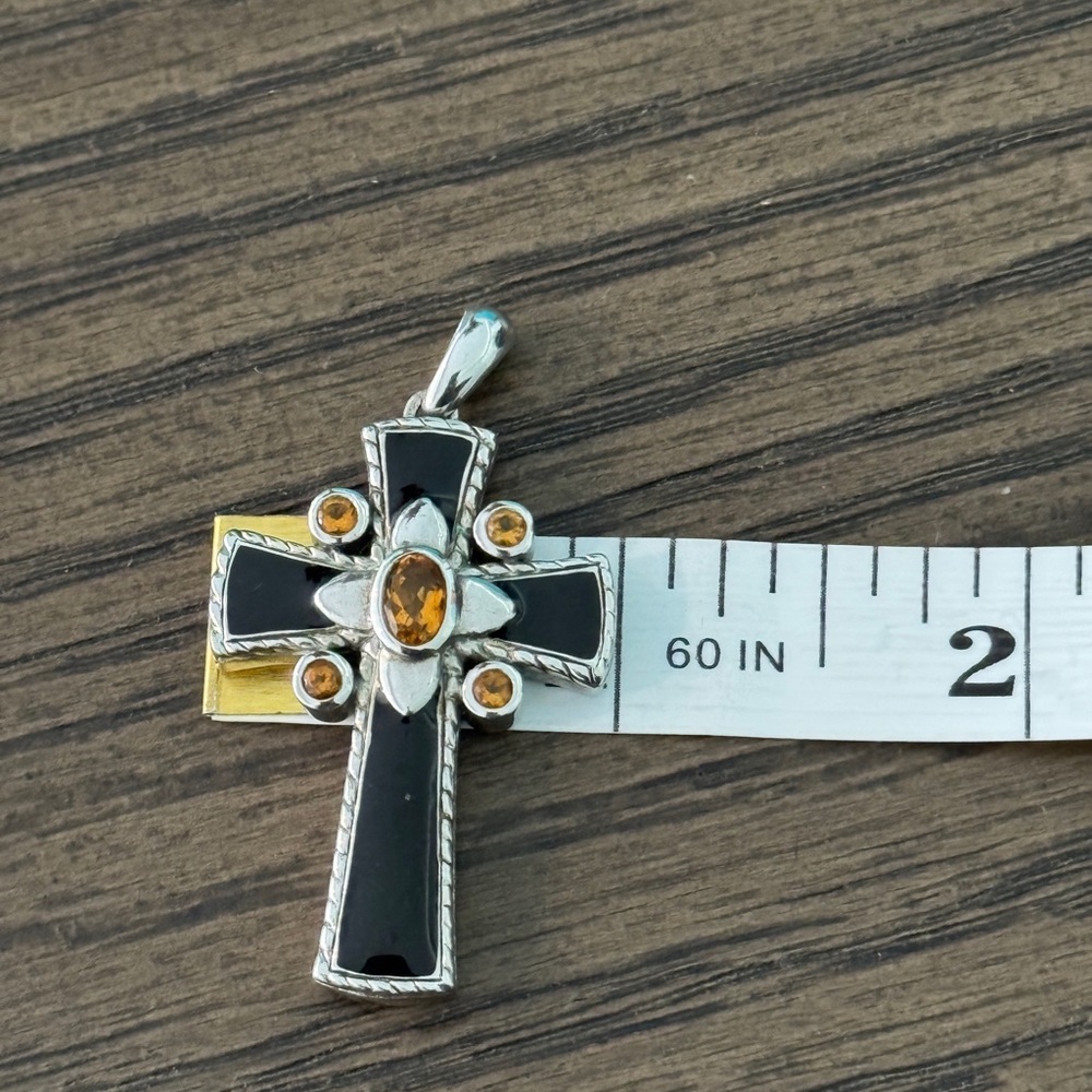 Designer CNA Black Onyx and Citrine 925 Cross Pendant - Picture 2 of 4